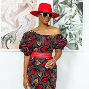 HARRIET AFRICAN PRINT OFF SHOULDER FITTED DRESS